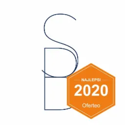 Logo Oferteo Najlepsi 2020 z abstrakcyjnym, granatowym symbolem graficznym po lewej stronie.