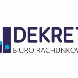 Logo firmy Dekret Biuro Rachunkowe z niebieskimi kropkami układającymi się w rosnący słupek po lewej stronie.