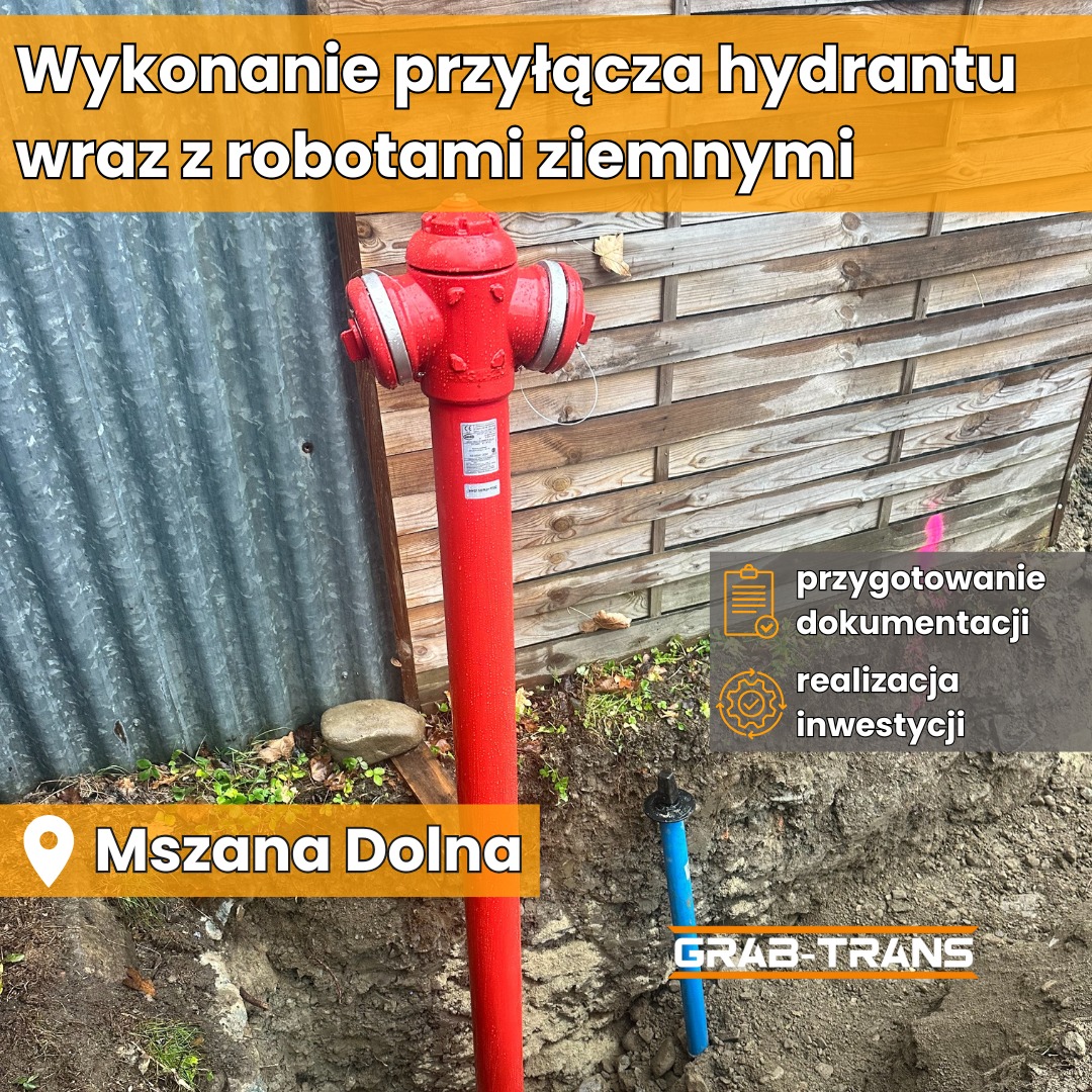 Wykonanie przyłącza hydrantu wraz z robotami ziemnymi.