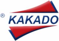 Logo firmy KAKADO w kolorach niebieskim i czerwonym, z symbolem zarejestrowanego znaku towarowego po lewej stronie.