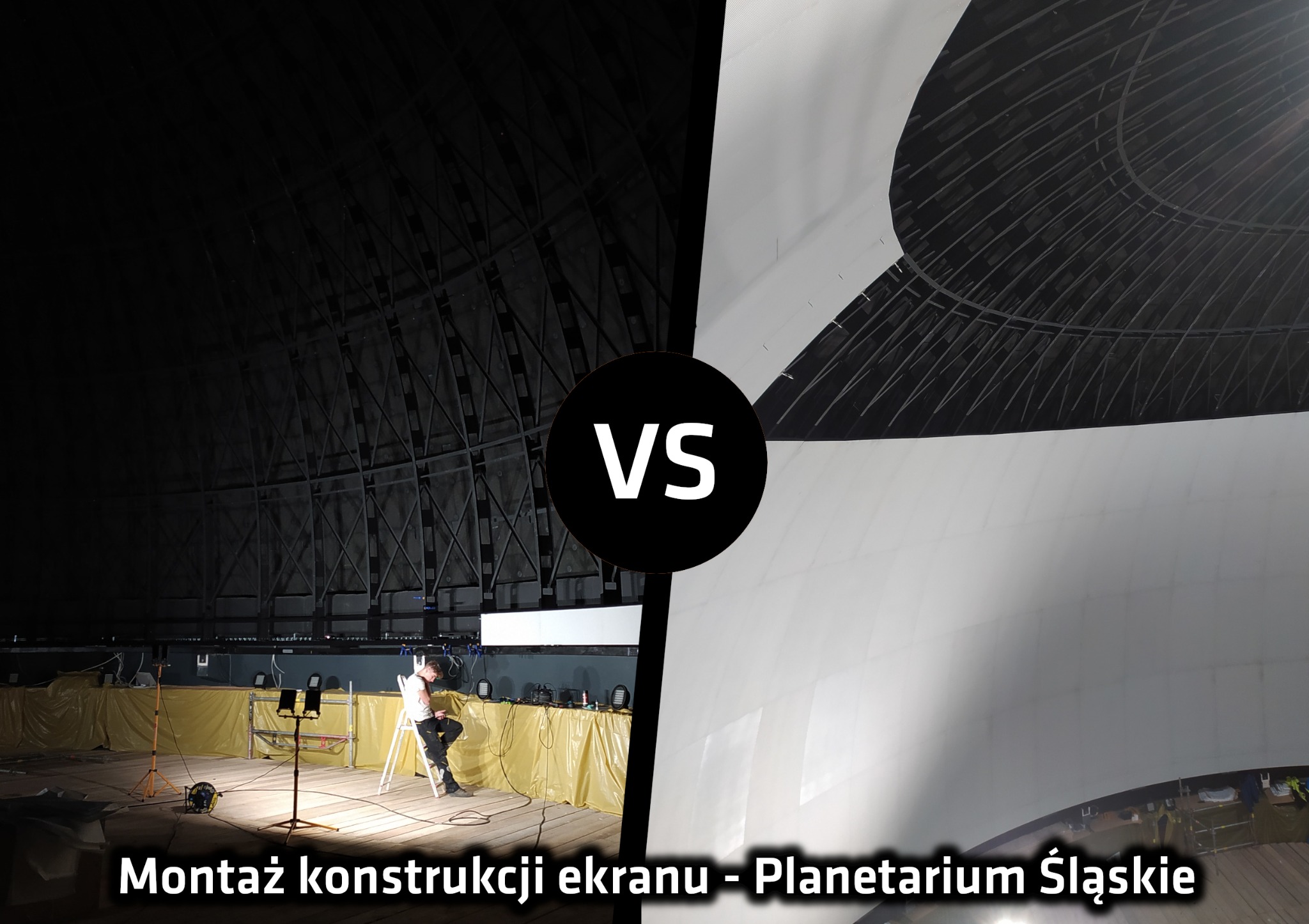 Montaż konstrukcji ekranu Planetarium Śląskiego w Chorzowie.