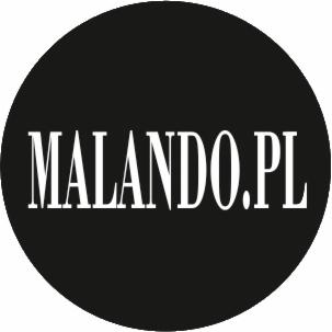 Czarno-białe logo MALANDO.PL w okręgu, nazwa zapisana białymi, ozdobnymi literami.