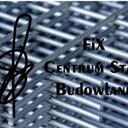 Siatka z prętów zbrojeniowych z nałożonym logo firmy Fix Centrum Stali Budowlanej.