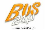 Pomarańczowe logo 'BUS24.pl' na białym tle, z adresem strony internetowej poniżej. Grafika w formacie wektorowym, wyraźne kontury i cienie.