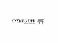 Logo firmy SKYMES LTD z rysunkiem stylizowanego busa dostawczego.