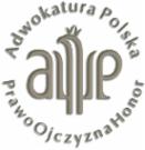 Szary emblemat Adwokatury Polskiej z napisem 'Prawo, Ojczyzna, Honor' i stylizowanym orłem w koronie.