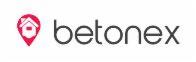 Logo firmy 'betonex' z symbolem pinezki w kolorze czerwonym z ikoną domu w środku.