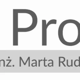 Logo firmy projektowej MM Projekt mgr inż. Marta Rudnicka z literami MM w kolorze szarym i różowym.