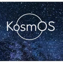 Logo 'KosmOS' na tle rozgwieżdżonego nieba, z okręgiem otaczającym literę 'o'.
