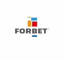 Logo firmy FORBET z kolorowymi kwadratami nad nazwą, na białym tle.