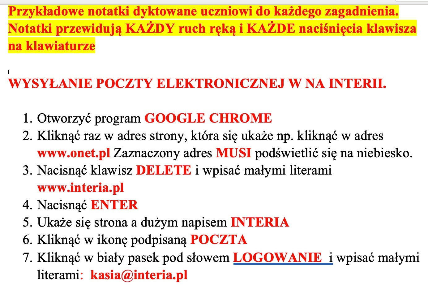 Przykładowe dyktowane notatki