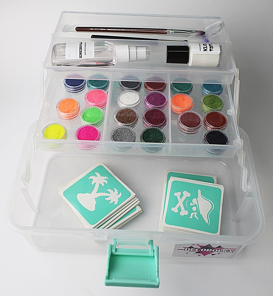 Zestaw startowy do tatuaży brokatowych w kuferku