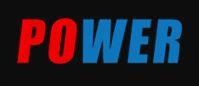 Napis POWER w kolorach czerwonym i niebieskim na czarnym tle.