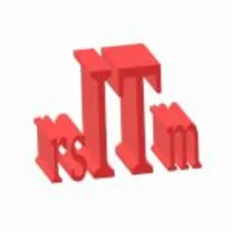 Czerwony, trójwymiarowy napis 'IT' i 'm' na białym tle, w stylu blokowym.