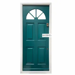 Szczegółowo wykonana, turkusowa konstrukcja z półokrągłym przeszkleniem w górnej części, otoczona białą ramą i z widocznym logo producenta.