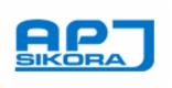 Niebieskie logo firmy APJ SIKORA na białym tle.