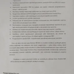 Skan dokumentu z listą wymagań i procedur BHP, w tym monitorowanie postępu prac, weryfikacja uprawnień pracowników, przygotowanie dokumentacji BHP, koordynowanie zadań zapobiegających zagrożeniom...