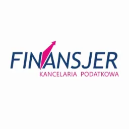 Logo firmy 'Finansjer Kancelaria Podatkowa' z różową strzałką skierowaną w górę, symbolizującą wzrost finansowy.