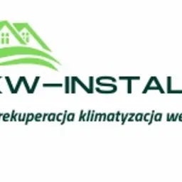 Logo firmy RKW-INSTALACJE z zielonym motywem domu i tekstem 'rekuperacja klimatyzacja wentylacja' poniżej.
