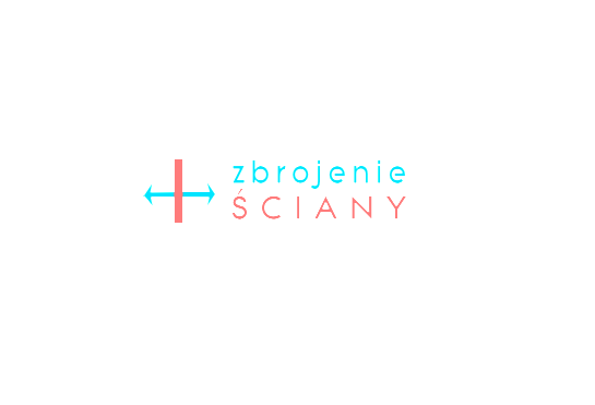 Logo firmy Zbrojenie Ściany z charakterystycznym symbolem strzałek i pionowej linii w kolorach niebieskim i koralowym.