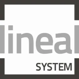Logo firmy Lineal System z Nowej Wsi, szare litery na białym kwadracie, otoczone ciemnoszarą ramką.