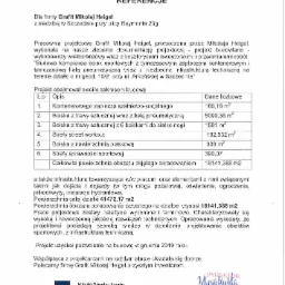 Skan referencji dla firmy Grafit Mikołaj Heigel, dotyczący projektu budowy kompleksu boisk sportowych z zapleczem kontenerowym i halą pneumatyczną w Szczecinie, z wyszczególnionymi danymi...