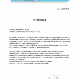 Skan referencji dla firmy Grafit Mikołaj Heigel dotyczących przebudowy fragmentu parteru z kuchnią w Domu Pomocy Społecznej w Szczecinie.