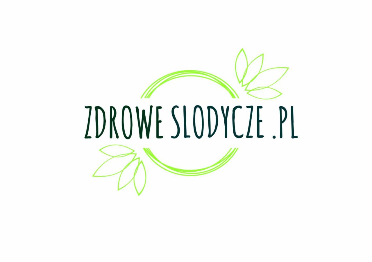 Logo 'Zdrowe Słodycze.pl' z zielonym okręgiem i liśćmi, na białym tle. Minimalistyczny design, promujący zdrowe słodycze.