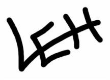 Czarny, odręczny podpis 'LEH' na białym tle.