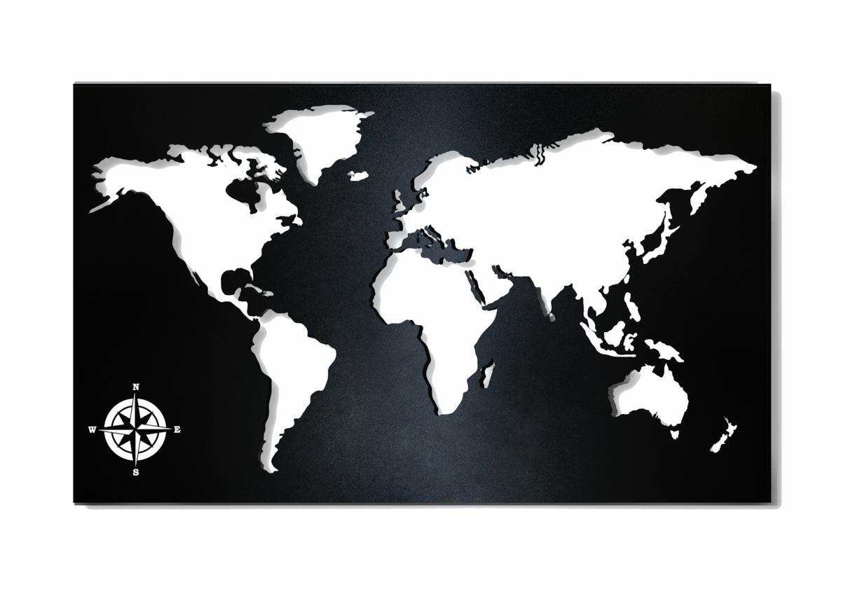 Obraz Mapa Świata 1200x800mm, stal czarna, malowana proszkowo