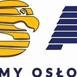 Logo firmy ASAP Systemy Osłonowe z motywem orła w kolorze złotym i niebieskimi literami ułożonymi z poziomych pasków.