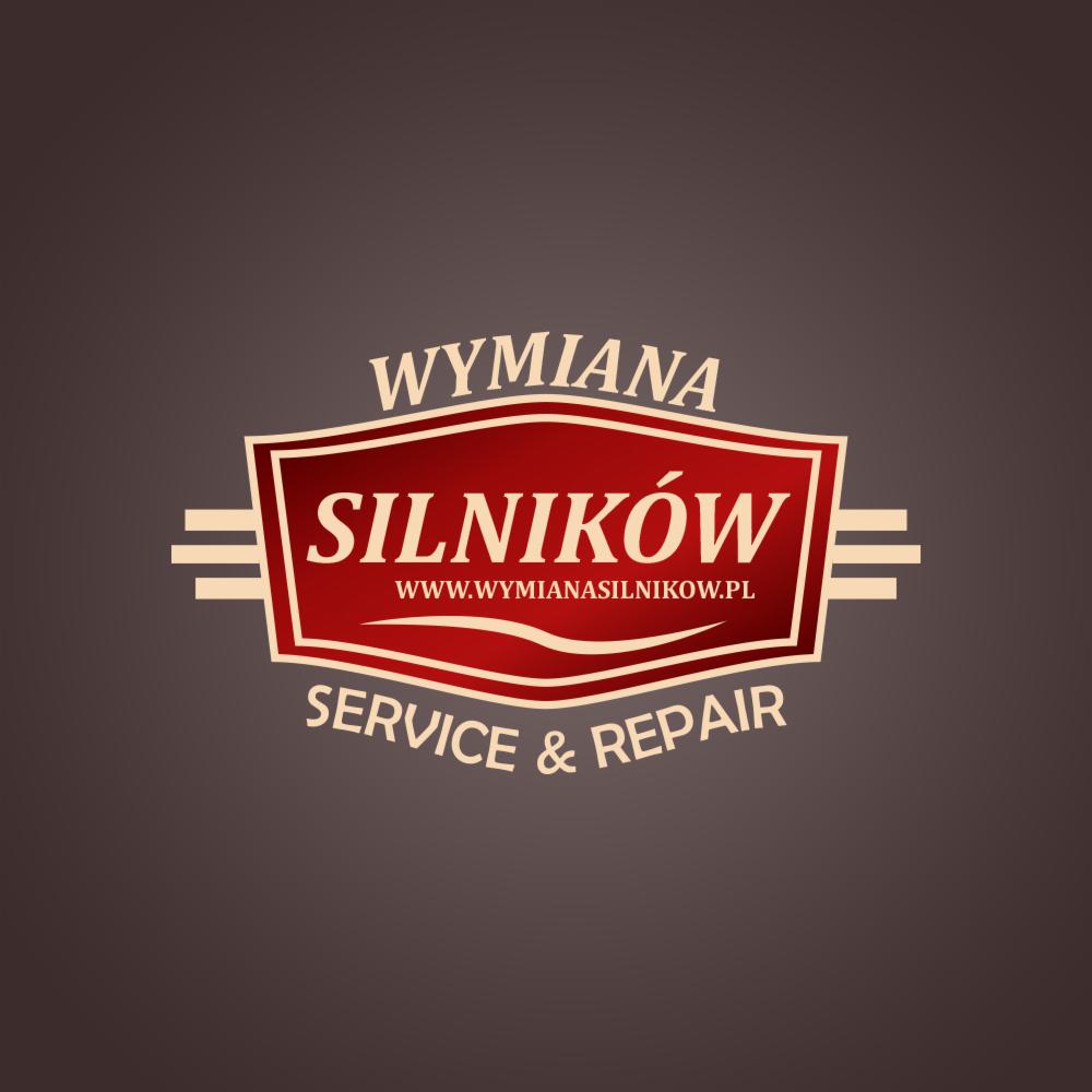 Logo firmy oferującej wymianę silników z adresem strony internetowej i napisem 'Service & Repair' na brązowym tle.