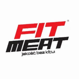 Logo firmy Fit Meat z napisem 'jakość bez kitu!' w kolorach czerwonym i czarnym na białym tle.