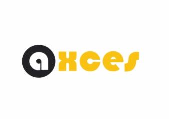 Logo firmy Axcess: czarne koło z białą literą 'a' oraz żółty napis 'xcess' na białym tle.