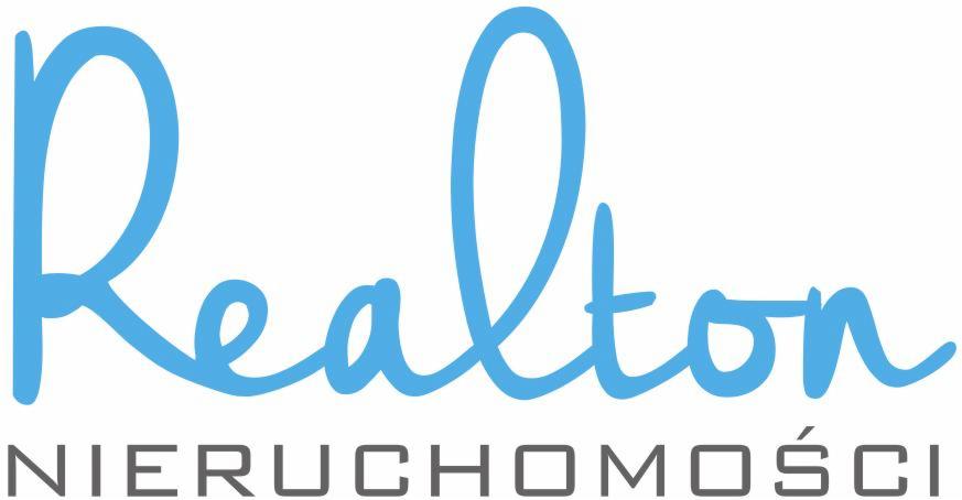 Logo firmy Realton Nieruchomości: nazwa firmy w kolorze niebieskim, pod nią szara nazwa 'Nieruchomości'.