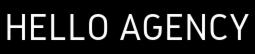 Tekst 'HELLO AGENCY' wyświetlony białymi literami na czarnym tle.