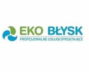 Logo firmy EKO BŁYSK z zielono-niebieskimi elementami graficznymi i napisem 'PROFESJONALNE USŁUGI SPRZĄTAJĄCE' poniżej nazwy.