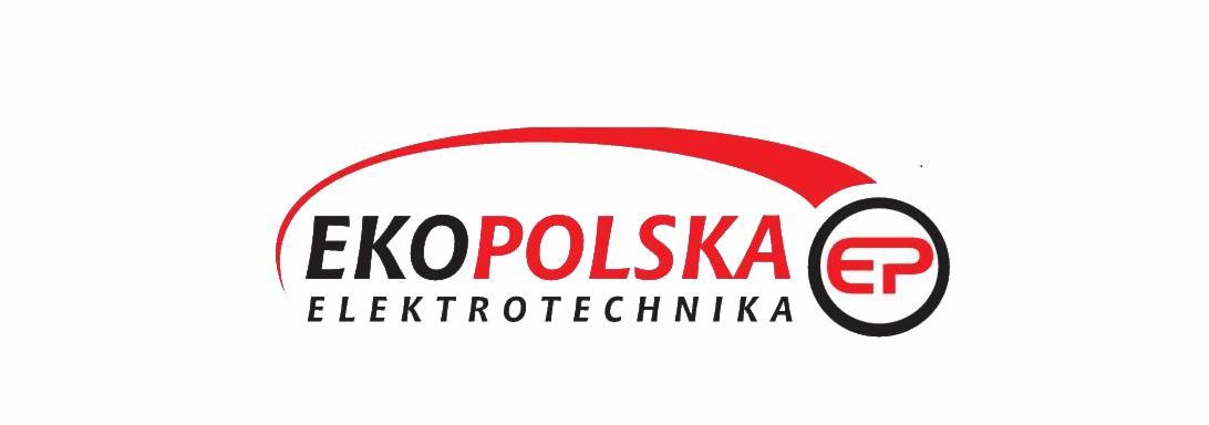 Logo firmy EkoPolska Elektrotechnika z czerwonym akcentem graficznym nad nazwą i symbolem EP w okręgu po prawej stronie.