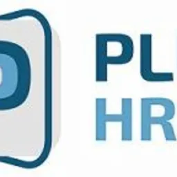 Logo firmy Plus HR z niebieską literą P w zaokrąglonym kwadracie i napisem PLUS HR obok.