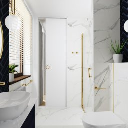 Nowoczesna łazienka - projekty inspiracje aranżacje 2021
marmur złoto granat w łazience - Modne płytki do łazienki 2021