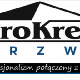 Logo firmy ProKres Drzwi z hasłem 'Profesjonalizm połączony z pasją' pod czarnym symbolem domu.