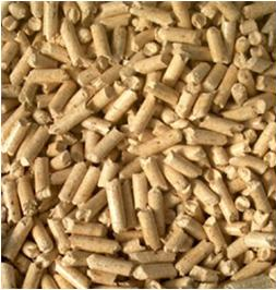 Jasne, drewniane granulki pelletu ułożone blisko siebie, wypełniające całą klatkę kadru, z widoczną strukturą drewna i niewielkimi nierównościami.