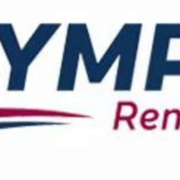 Logo firmy Olympic Rent a Car z granatowym napisem Olympic i czerwono-granatową grafiką pod spodem.