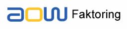 Logo firmy z nazwą 'aou Faktoring' w kolorach niebieskim i żółtym na białym tle.