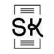 Czarno-białe logo SK z stylizowaną literą K, umieszczone w prostokątnej ramce z poziomymi liniami na górze i na dole, przypominające dokument.