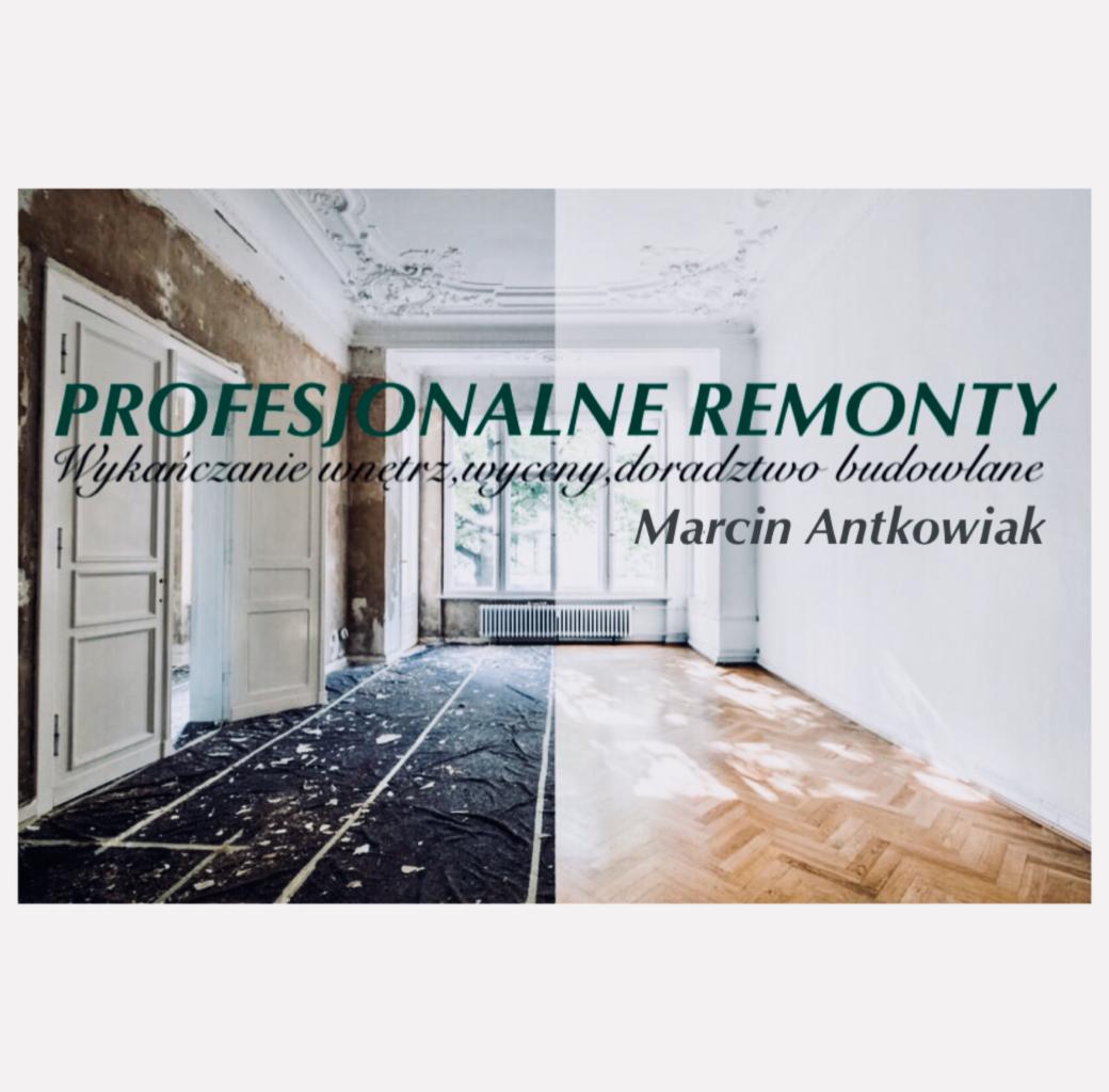 Zdjęcie przedstawia podział pokoju na dwie części: lewa strona ukazuje stan przed remontem z odsłoniętą ścianą, zabezpieczoną podłogą i starymi drzwiami, a prawa strona prezentuje pokój po remoncie...