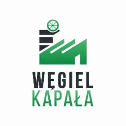 Logo firmy Węgiel Kapała przedstawiające stylizowaną fabrykę z kołem zębatym na kominie w kolorach czerni i zieleni.