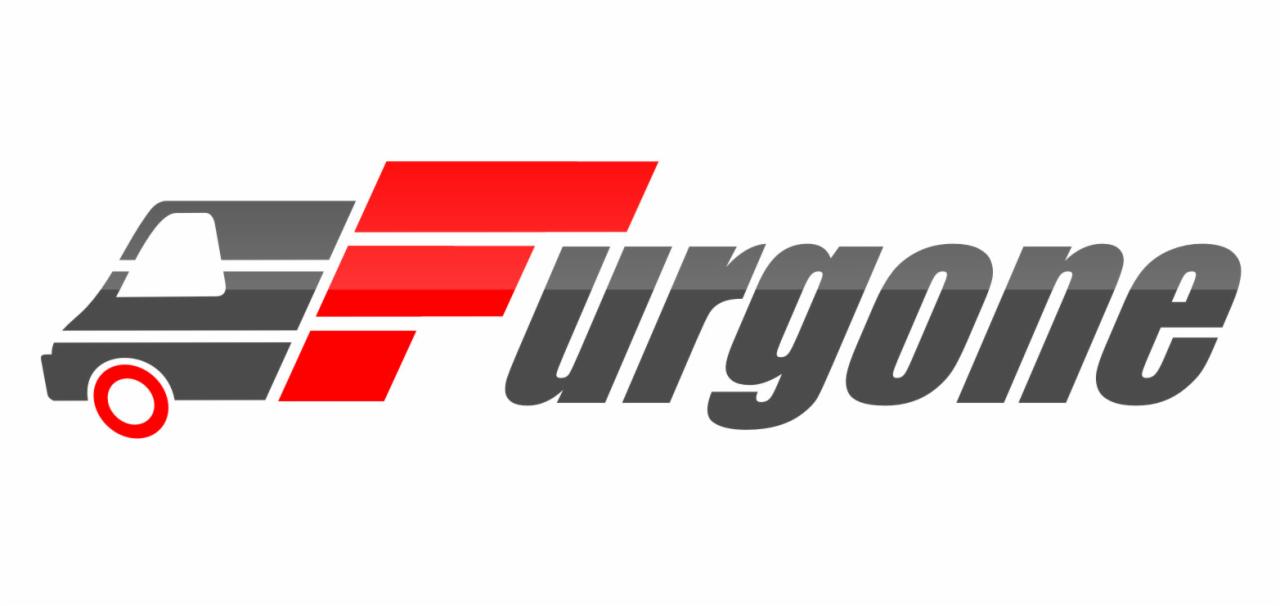 Graficzne logo firmy z motywem samochodu dostawczego, w kolorach szaro-czerwonych, na białym tle. Nazwa firmy wkomponowana w sylwetkę pojazdu.