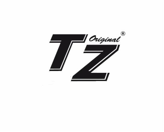 Graficzne logo 'TZ Original' w czarno-białej kolorystyce na jednolitym tle. Litery T i Z o geometrycznym kroju pisma, z delikatnym obramowaniem.