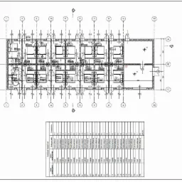 Rzut parteru budynku usługowego z pokojami hotelowymi, widok z góry, z wymiarami i opisem pomieszczeń, część projektu budowlanego z logo firmy projektowej w prawym górnym rogu.